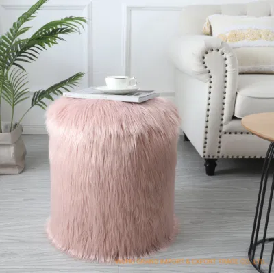 Pouf ottoman rond moderne en fausse fourrure